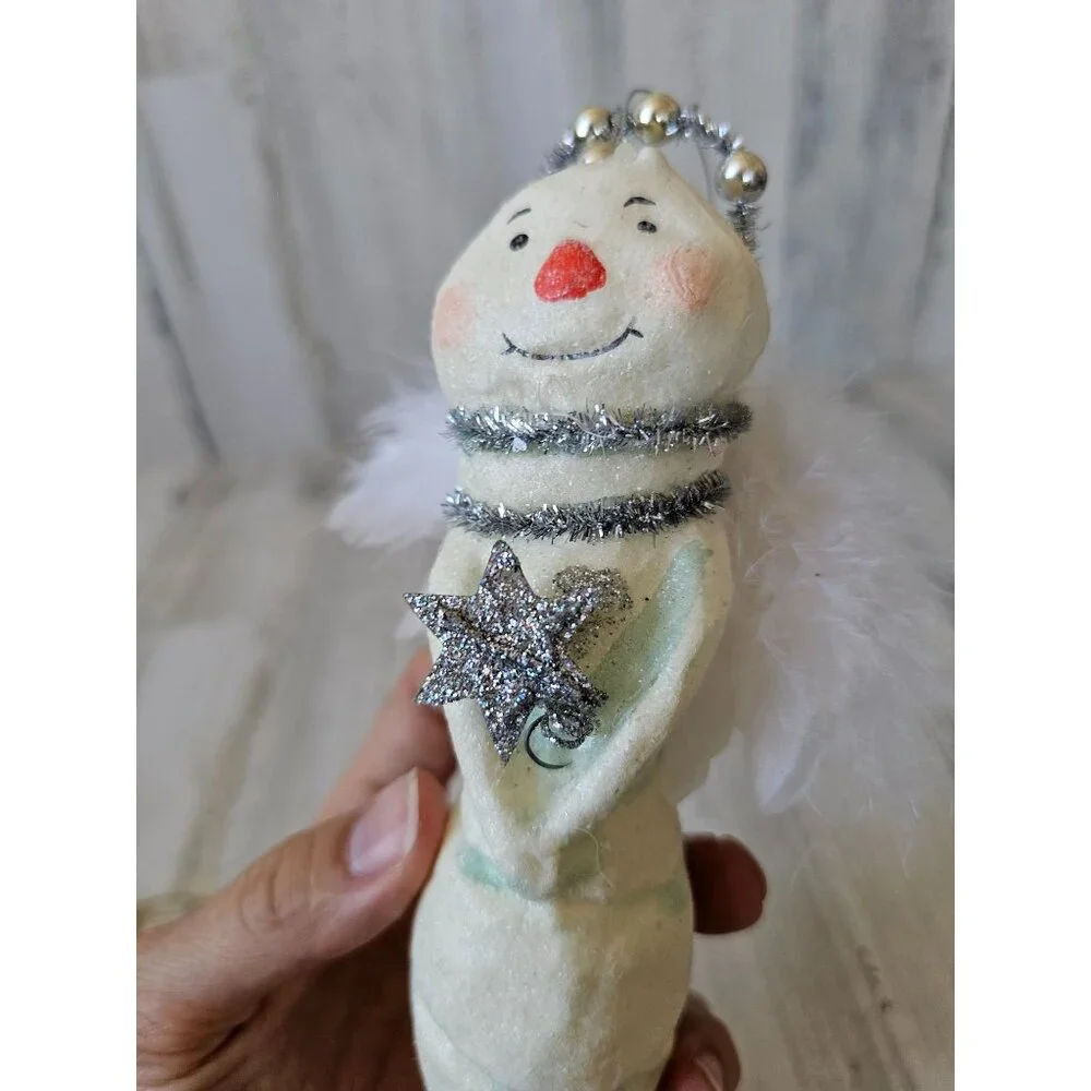 Bethany Lowe? Snowman Angel Cherub ornament glitter star Xmas tinsel feather tre - Picture 5 of 10